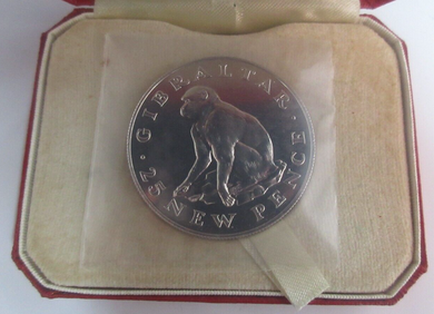 Barbary Ape 1971 Gibraltar 1oz Silver Proof 25 Pence Crown Coin Boxed
