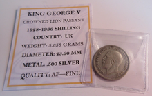 Load image into Gallery viewer, 1931 KING GEORGE V  .500 SILVER ENG 1 X ONE SHILLING COIN IN CLEAR FLIP WITH COA
