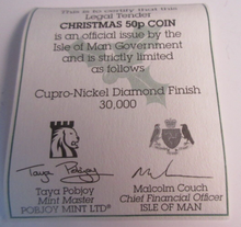 Load image into Gallery viewer, 2009 QEII CHRISTMAS COLLECTION IOM PM MARK DIAMOND FINISH 50P COIN BOX &amp; COA
