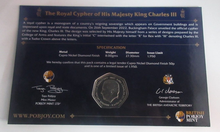 Load image into Gallery viewer, 2023 King Charles III Royal Cypher DiamondFinish Pobjoy BAT 50p Coin Pack
