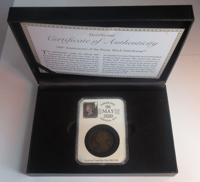 2020 Penny Black 180th Anniv Datestamp Victoria Bronze Penny 1892 1p Boxed/COA
