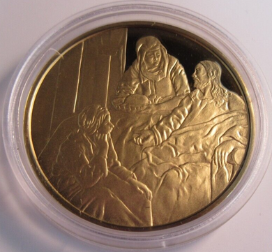 1975 THE GENIUS OF VERMEER HALLMARKED 24CT GOLD PLATED .925 SILVER 32G MEDAL