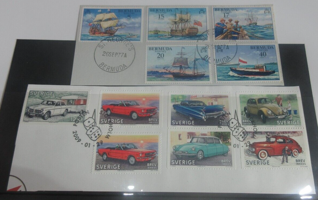 Cars & Ships 12 x Bermuda & Sweden First Day Cancellation Stamps