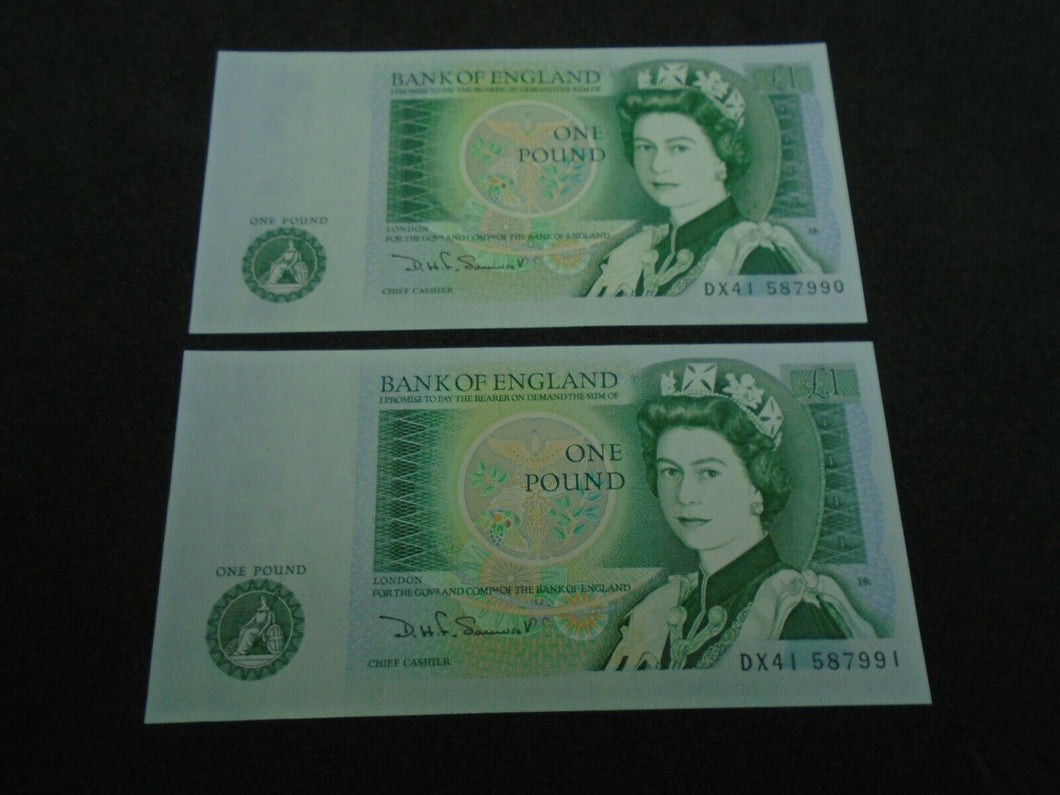 Bank of England SOMERSET UNC One Pound 2x £1 Banknotes  Consecutive Numbers DX41