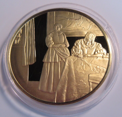 1975 THE GENIUS OF VERMEER HALLMARKED 24CT GOLD PLATED .925 SILVER 32G MEDAL