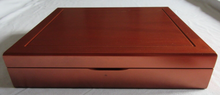 Load image into Gallery viewer, WOODEN COIN BOX COPPER COLOUR HOLDS UPTO 12 £5 OR CROWN SIZED ENCAPSULATED COINS
