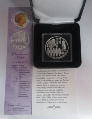 2003 Remembrance Sunday Golden Jubilee 1oz Silver Proof Jersey £5 Coin BoxCOA