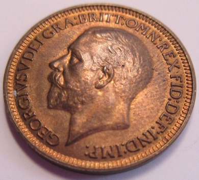 1934 KING GEORGE V FARTHING BARE HEAD UNC WITH LUSTRE IN CLEAR FLIP
