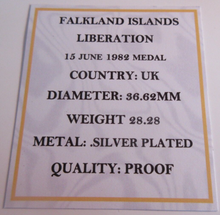 Load image into Gallery viewer, 1982 FALKLAND ISLANDS LIBERATION SILVER PLATED PROOF MEDAL CAPSULE BOX &amp; COA
