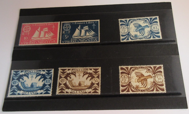FRENCH TERRITORIES ST PIERRE NEW CALEDONIA STAMPS 1942 6 X STAMPS USED & HOLDER