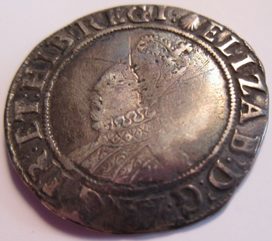 1584-1586 QUEEN ELIZABETH I SILVER SHILLING ESCALLOP TOWER MINT 6TH ISSUE
