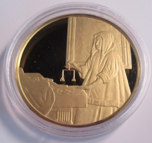 Load image into Gallery viewer, 1975 THE GENIUS OF VERMEER HALLMARKED 24CT GOLD PLATED .925 SILVER 32G MEDAL
