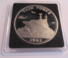 Load image into Gallery viewer, 1982 FALKLAND ISLANDS TASK FORCE SILVER PLATED PROOF MEDAL CAPSULE BOX &amp; COA
