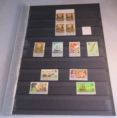 VARIOUS WORLD STAMPS ST CHRISTOPHER NEVIS ANGUILLA MNH WITH STAMP HOLDER