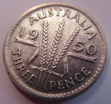 KING GEORGE VI 3d .500 SILVER THREEPENCE COIN 1950 AUSTRALIA VF+ & FLIP