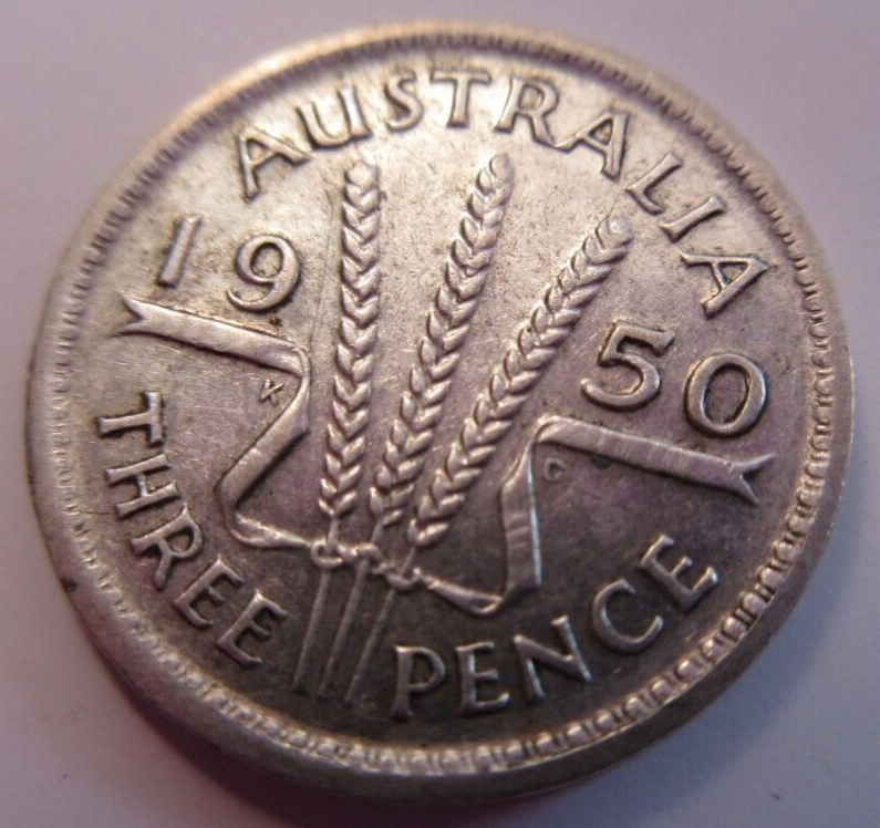 KING GEORGE VI 3d .500 SILVER THREEPENCE COIN 1950 AUSTRALIA VF+ & FLIP