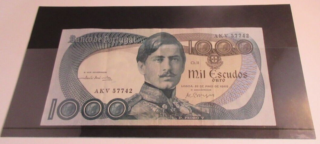 BANK OF PORTUGAL 1000 ESCUDOS 1968 BANKNOTE WITH NOTE HOLDER