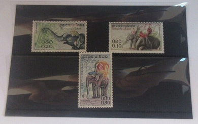 Kingdom of Laos 0.10 Kip - 0.60 Kip  1958 3 Elephant Stamp Set MNH