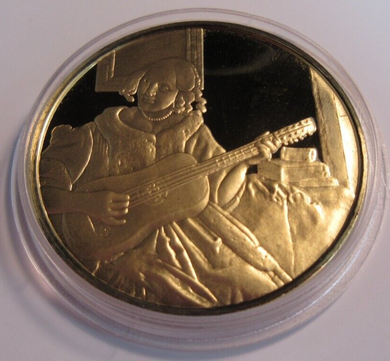 1975 THE GENIUS OF VERMEER HALLMARKED 24CT GOLD PLATED .925 SILVER 32G MEDAL