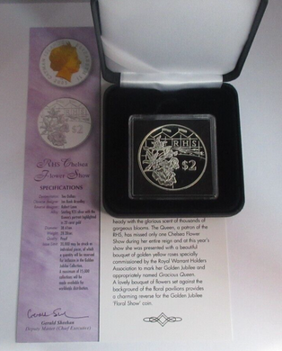 2003 Royal Horticultural Society Golden Jubilee 1oz Silver Proof $2 Coin Box/COA