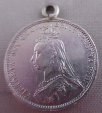 Load image into Gallery viewer, 1887 QUEEN VICTORIA VEILED HEAD .925 SILVER 6d SIXPENCE COIN PENDANT
