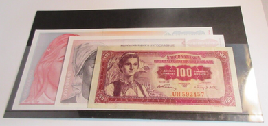 BANK OF YUGOSLAVIA BANKNOTES X 3 INCLUDES A FIRST RUN AA WITH NOTE HOLDER