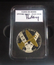 Load image into Gallery viewer, 2020 Battle Of Britain Signed Parky Flown Guernsey BUnc £5 Coin Slabbed Box/COA
