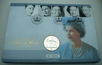 2002 HM QUEEN ELIZABETH II THE QUEEN'S GOLDEN JUBILEE £5 CROWN COIN COVER PNC