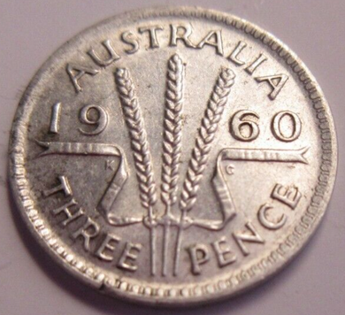 QUEEN ELIZABETH II 3d .500 SILVER THREEPENCE COIN 1960 AUSTRALIA EF+ & FLIP