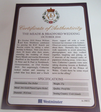 Load image into Gallery viewer, 2011 MEADE &amp; BRADFORD WEDDING OCTOBER 2010 GOLD PLATED COOK ISLANDS  $1 COIN/COA
