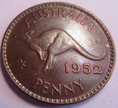1952 KING GEORGE VI AUSTRALIA PENNY COIN AUNC IN PROTECTIVE CLEAR FLIP