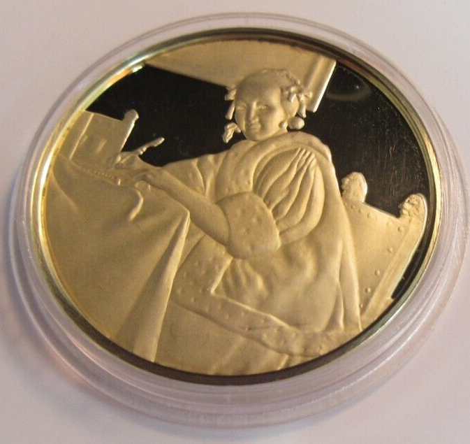 1975 THE GENIUS OF VERMEER HALLMARKED 24CT GOLD PLATED .925 SILVER 32G MEDAL