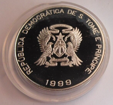 Load image into Gallery viewer, 1999 SAO TOME E PRINCIPE 2000 DOBRAS 1 EURO COIN 10Z PURE SILVER ENCAPSULATED
