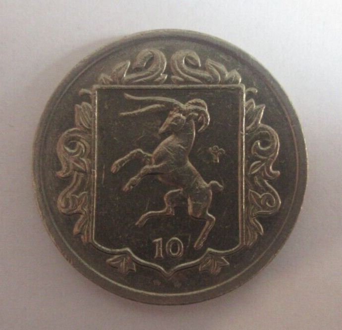 Loaghtan Ram Rampant 1985 Isle of Man 10p Die Mark AA with Triskelion ...