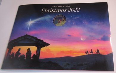 2022 THREE KINGS COLOURED BUNC FIFTY PENCE 50P COIN IN A CHRISTMAS CARD