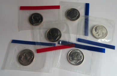 USA 1 DIME COIN SET BU 6 COIN SET SEALED WITH POUCH