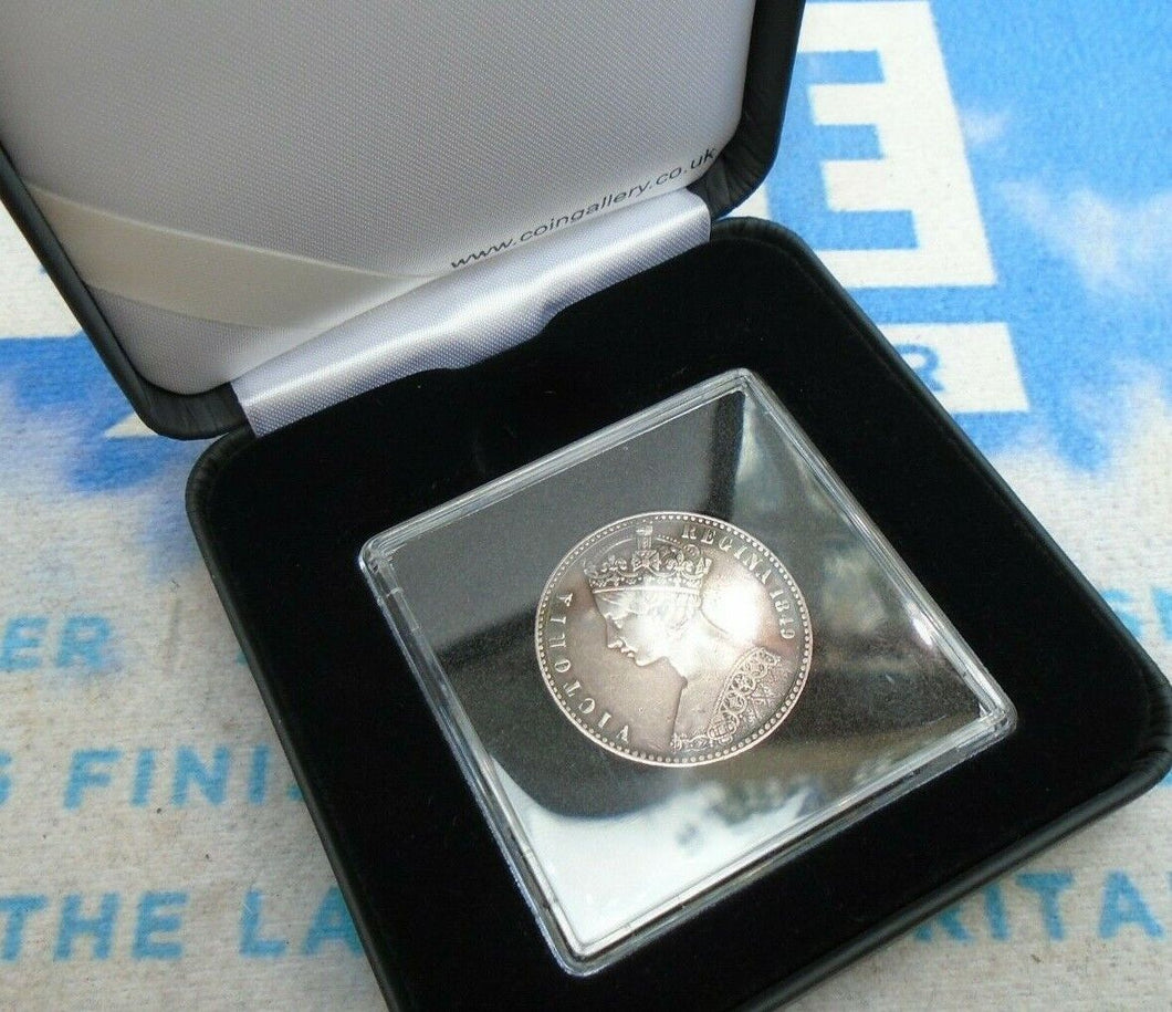 1849 Great Britain Victoria Godless One Florin Two Shillings Silver Coin boxed A