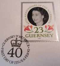 Load image into Gallery viewer, QUEEN ELIZABETH II HAPPY &amp; GLORIOUS 40th ANNIVERS 4 FIRST DAY COVERS - GUERNSEY

