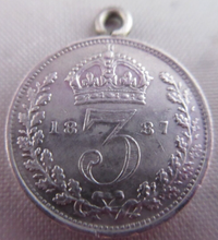 Load image into Gallery viewer, 1887 QUEEN VICTORIA VEILED HEAD .925 SILVER 6d SIXPENCE COIN PENDANT
