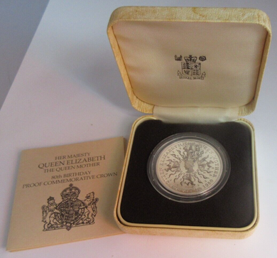 1980 UK QUEEN ELIZABETH THE QUEEN MOTHER 80th BIRTHDAY PROOF CROWN BOX & COA