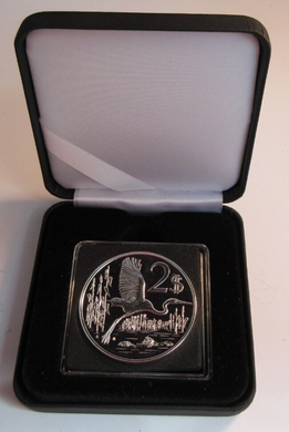 1972 CAYMAN ISLANDS BLUE HERON ULTRA HIGH RELIEF SILVER PROOF $2 COIN BOXED