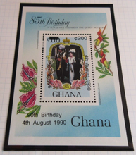Load image into Gallery viewer, HMQE THE QUEEN MOTHER 85th &amp; 90th BIRTHDAY STAMPS ON 7 ROYAL FAMILY ALBUM SHEETS
