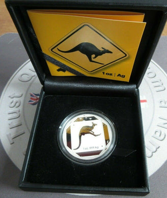 2013 Kangaroo Road Sign Silver Reverse Frosted Australian 1oz $1 Coin & COA