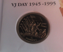 Load image into Gallery viewer, VJ Day World War II 50th Anniv Gibraltar 1995 Verenium Proof-Like £5 Coin PNC
