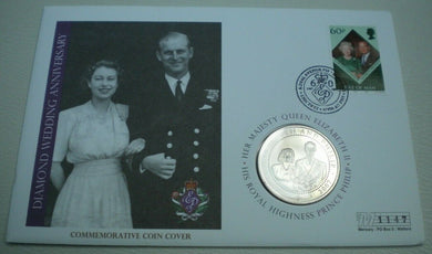 2007 DIAMOND WEDDING ANNIVERSARY BUNC ONE DOLLAR COIN COVER PNC, STAMP AND COA