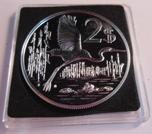 Load image into Gallery viewer, 1972 CAYMAN ISLANDS BLUE HERON ULTRA HIGH RELIEF SILVER PROOF $2 COIN BOXED
