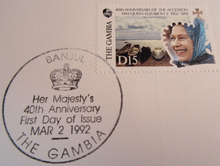 Load image into Gallery viewer, QUEEN ELIZABETH II HAPPY &amp; GLORIOUS 40th ANNIVERS 4 FIRST DAY COVERS - GAMBIA
