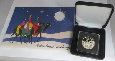 1990 QEII CHRISTMAS COLLECTION IOM BB MARK DIAMOND FINISH 50P COIN CARD & BOX