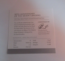 Load image into Gallery viewer, 2019 Moon Landing Curved Silver Proof 1oz Australia $5 Dollars Coin Box &amp; COA
