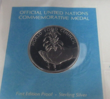 Load image into Gallery viewer, 1976 End the Scourge of Hunger First Edition United Nations Silver Proof Medal
